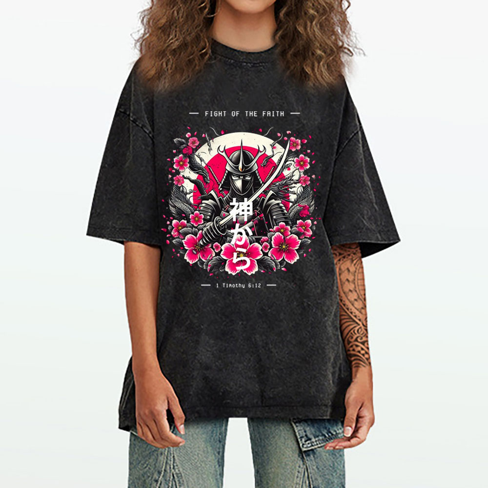 Fight Of The Faith Chirstian Washed T-Shirt
