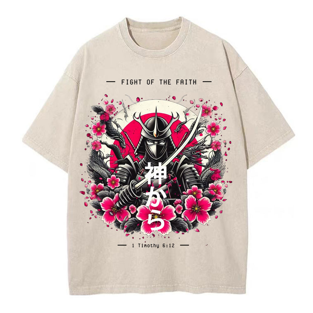 Fight Of The Faith Chirstian Washed T-Shirt