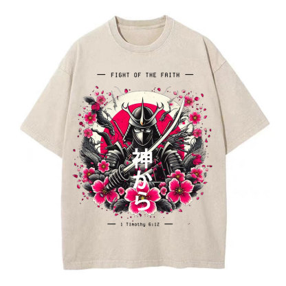 Fight Of The Faith Chirstian Washed T-Shirt