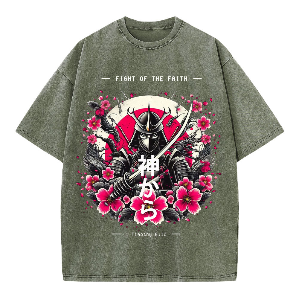 Fight Of The Faith Chirstian Washed T-Shirt
