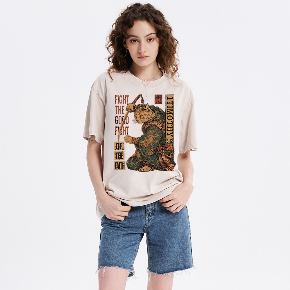 Fight The Good Fight Of The Faith Christian Washed T-Shirt