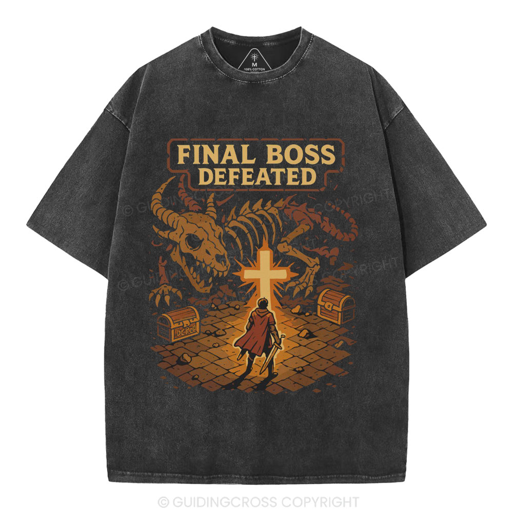 Final Boss Defeated Christian Washed T-Shirt