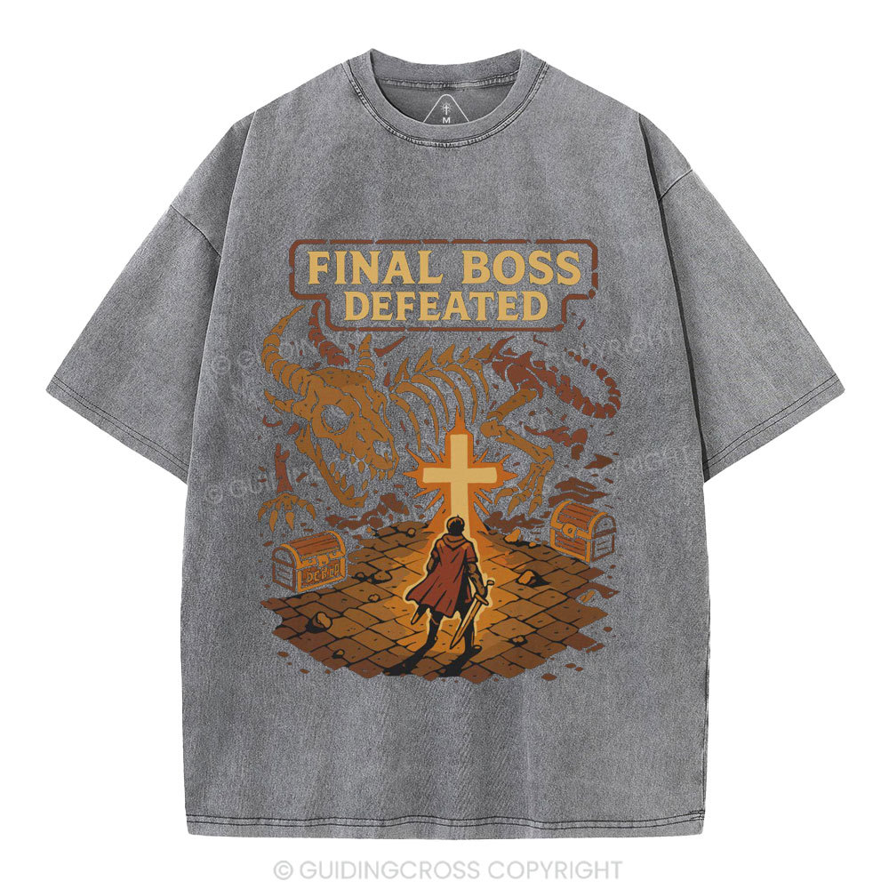Final Boss Defeated Christian Washed T-Shirt