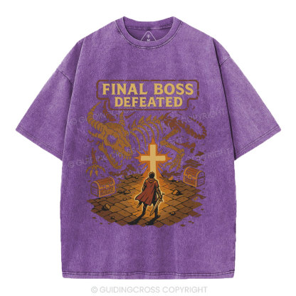 Final Boss Defeated Christian Washed T-Shirt