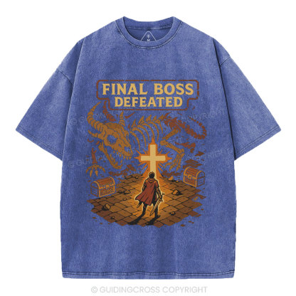 Final Boss Defeated Christian Washed T-Shirt
