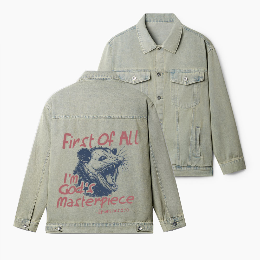 First Of All I'm God's Masterpiece Christian Denim Jacket