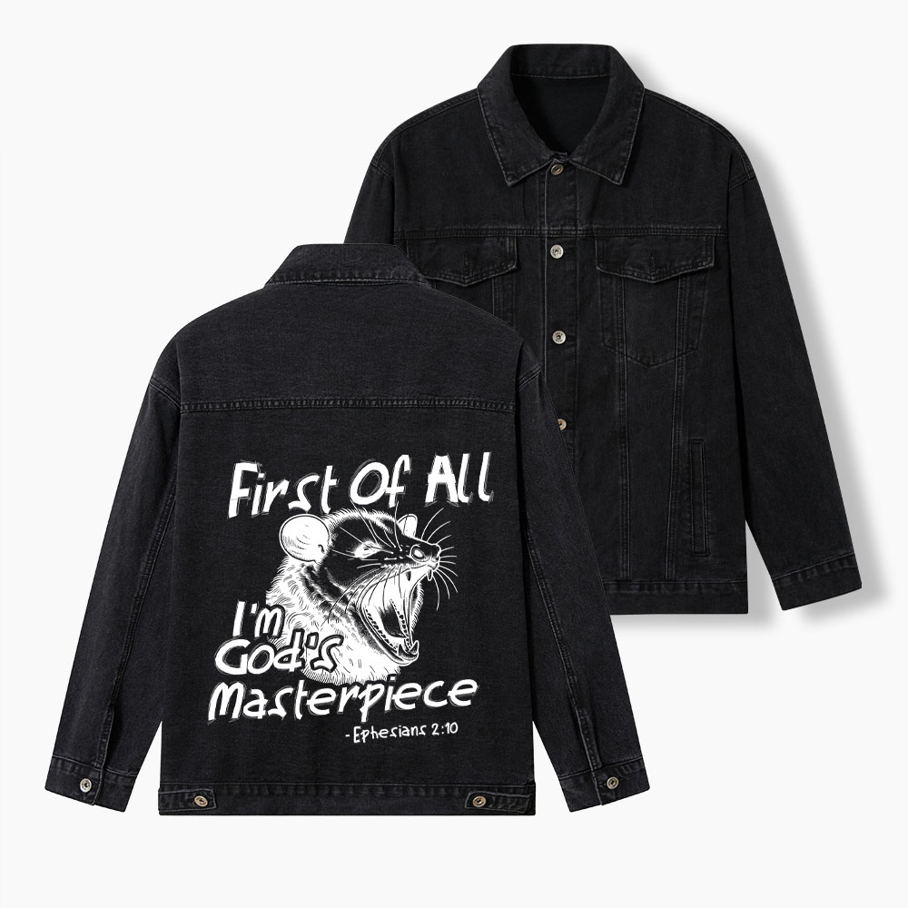 First Of All I'm God's Masterpiece Christian Denim Jacket
