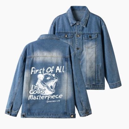 First Of All I'm God's Masterpiece Christian Denim Jacket