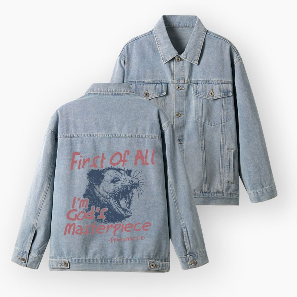 First Of All I'm God's Masterpiece Christian Denim Jacket