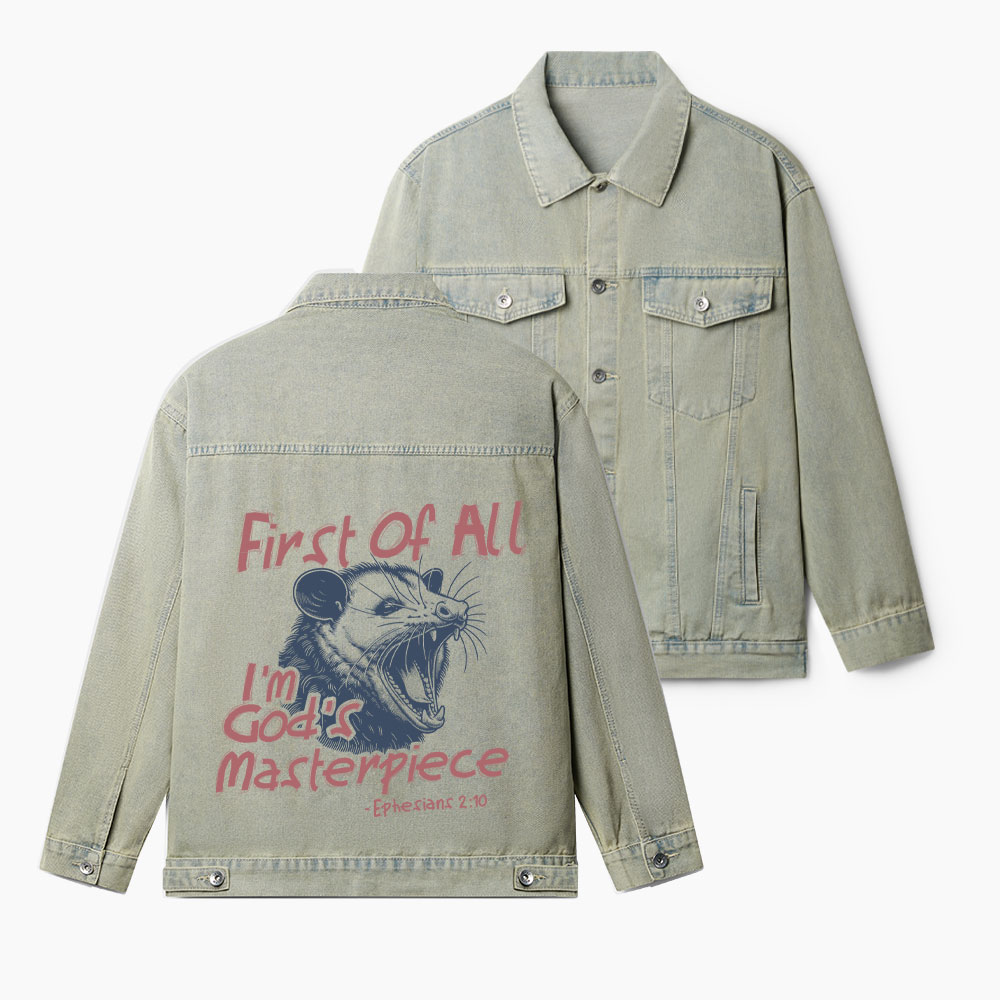 First Of All I'm God's Masterpiece Christian Denim Jacket