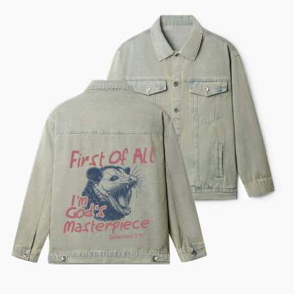 First Of All I'm God's Masterpiece Christian Denim Jacket