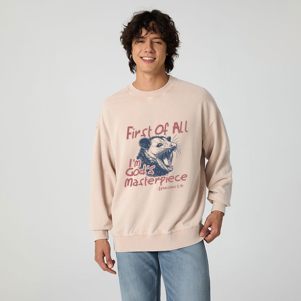 First Of All I'm God's Masterpiece Christian Washed Sweatshirt