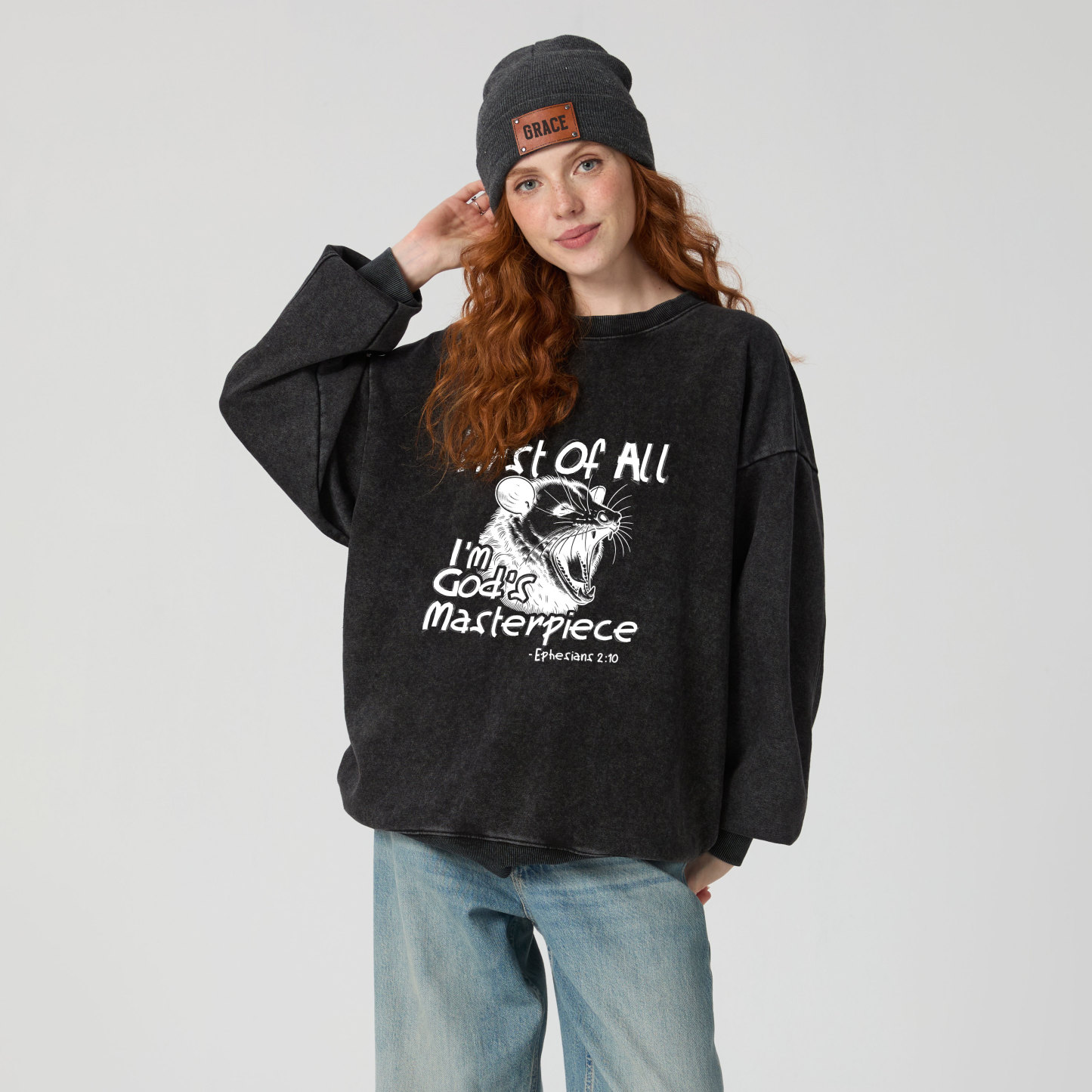 First Of All I'm God's Masterpiece Christian Washed Sweatshirt