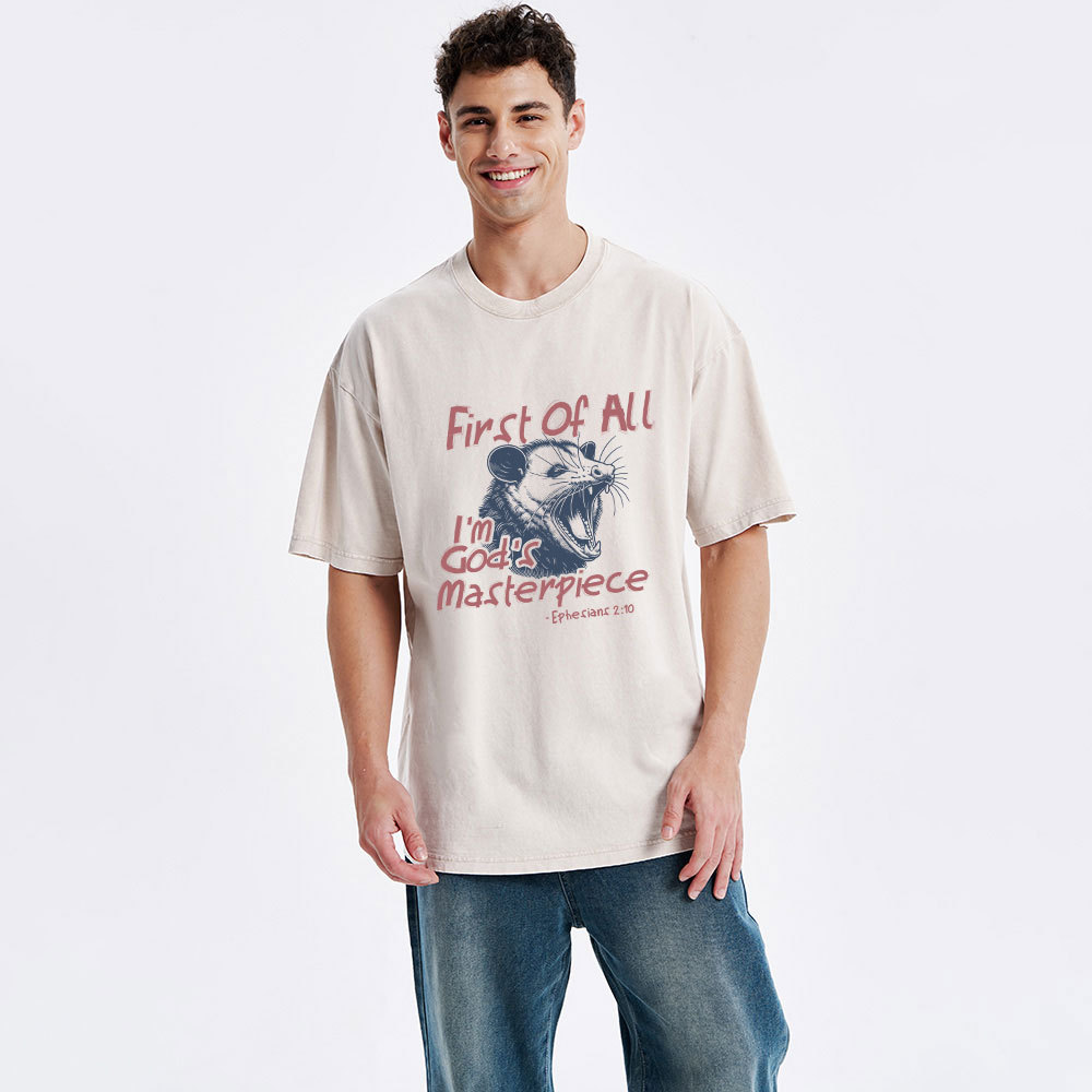 First Of All I'm God's Masterpiece Christian Washed T-Shirt