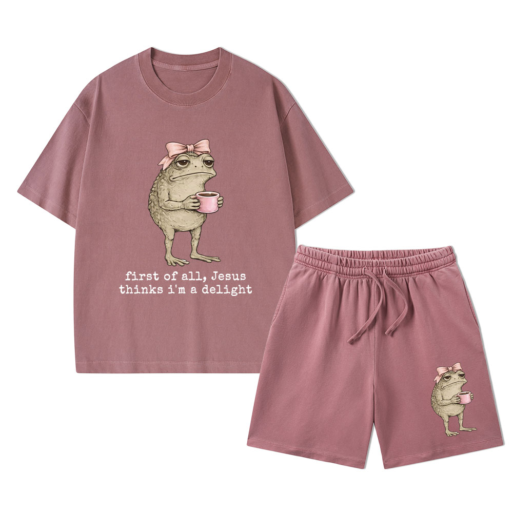 First Of All Jesus Thinks I'm A Delight Christian Washed T-Shirt & Shorts 