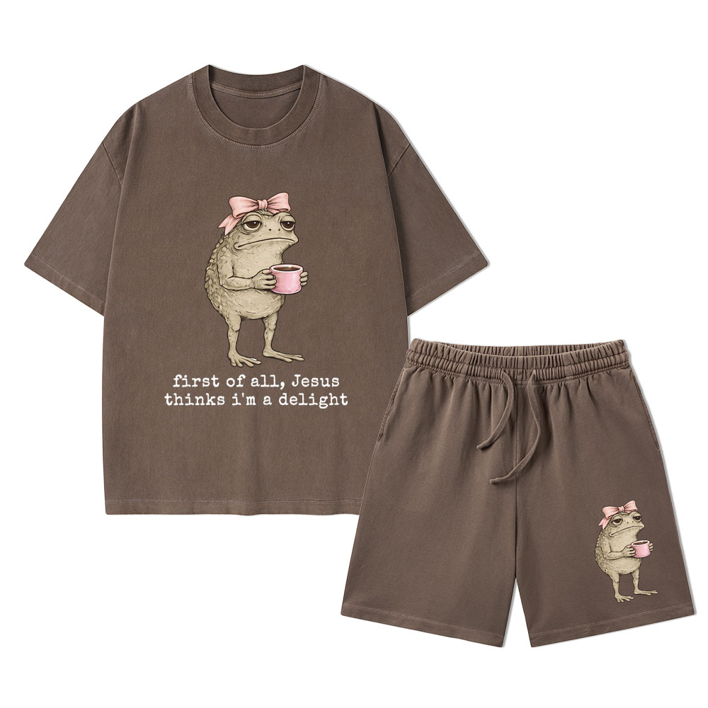 First Of All Jesus Thinks I'm A Delight Christian Washed T-Shirt & Shorts 