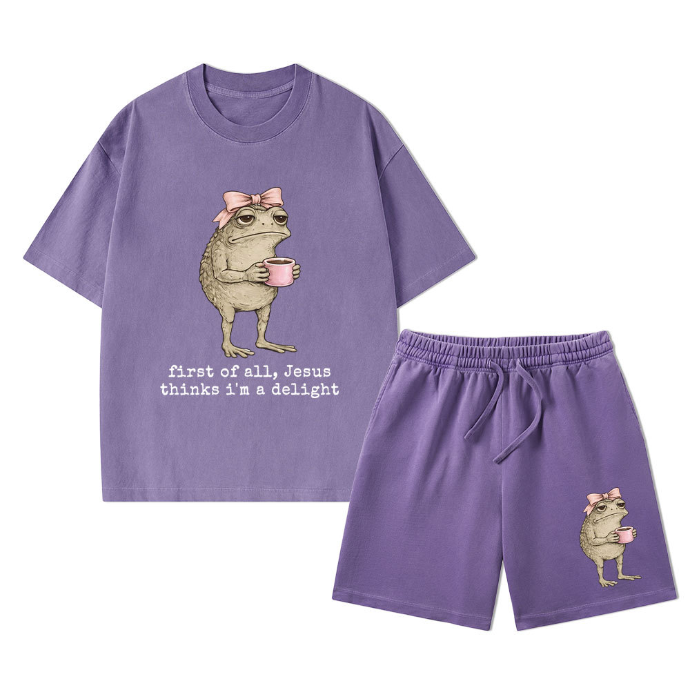 First Of All Jesus Thinks I'm A Delight Christian Washed T-Shirt & Shorts 