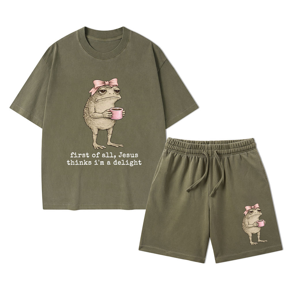 First Of All Jesus Thinks I'm A Delight Christian Washed T-Shirt & Shorts 