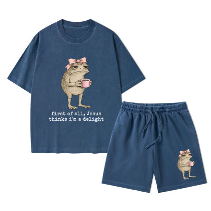 First Of All Jesus Thinks I'm A Delight Christian Washed T-Shirt & Shorts 
