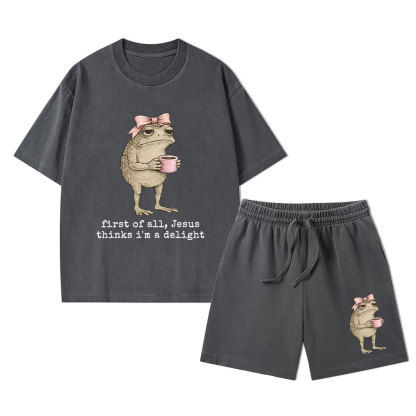 First Of All Jesus Thinks I'm A Delight Christian Washed T-Shirt & Shorts 