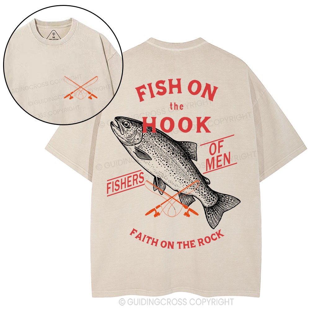 Fish On The Hook Faith On The Rock Christian Washed T-Shirt