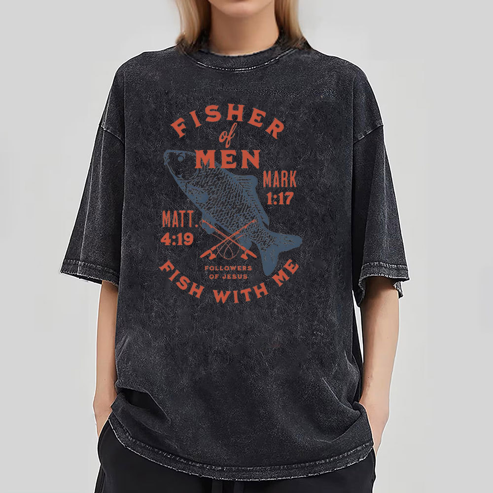 Fisher Of Man Fish With Me Christian Washed T-Shirt