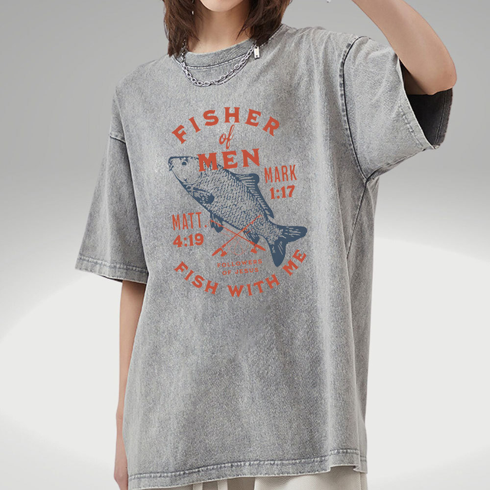 Fisher Of Man Fish With Me Christian Washed T-Shirt