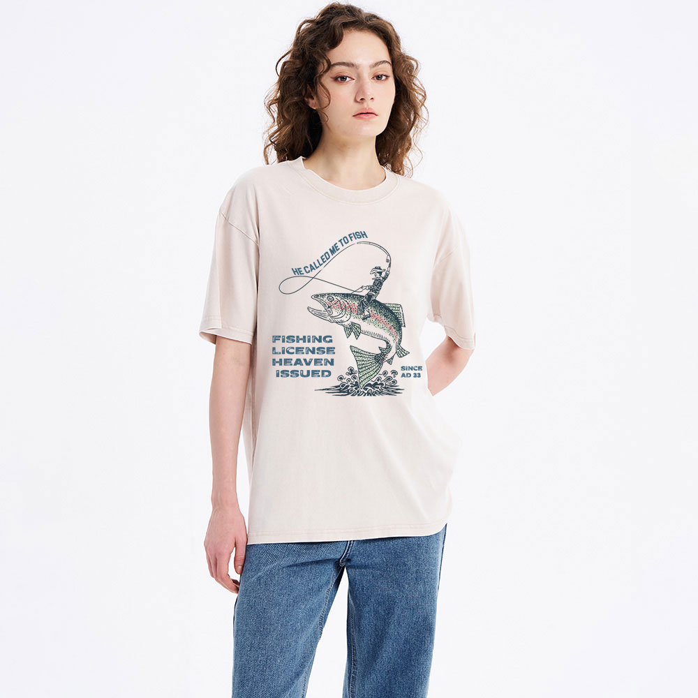 Fishing License Heaven Issued Christian Washed T-Shirt