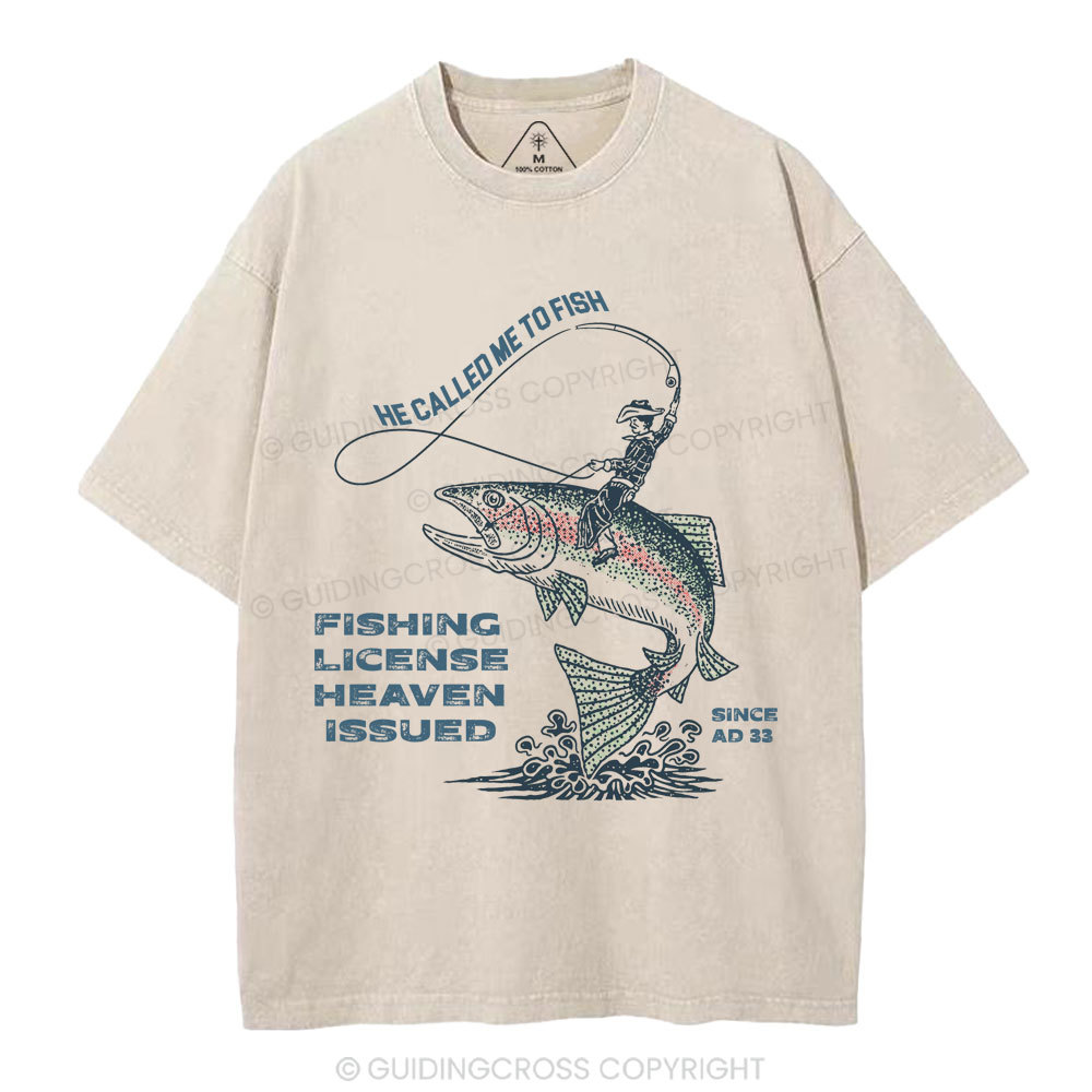 Fishing License Heaven Issued Christian Washed T-Shirt