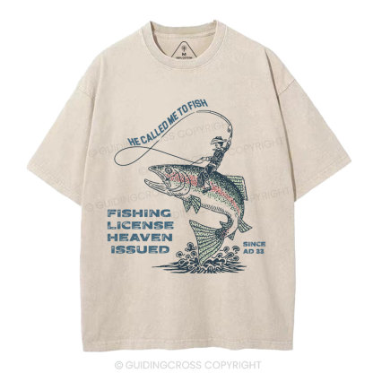 Fishing License Heaven Issued Christian Washed T-Shirt