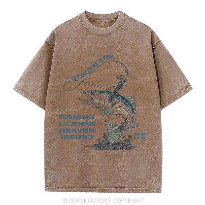 Fishing License Heaven Issued Christian Washed T-Shirt
