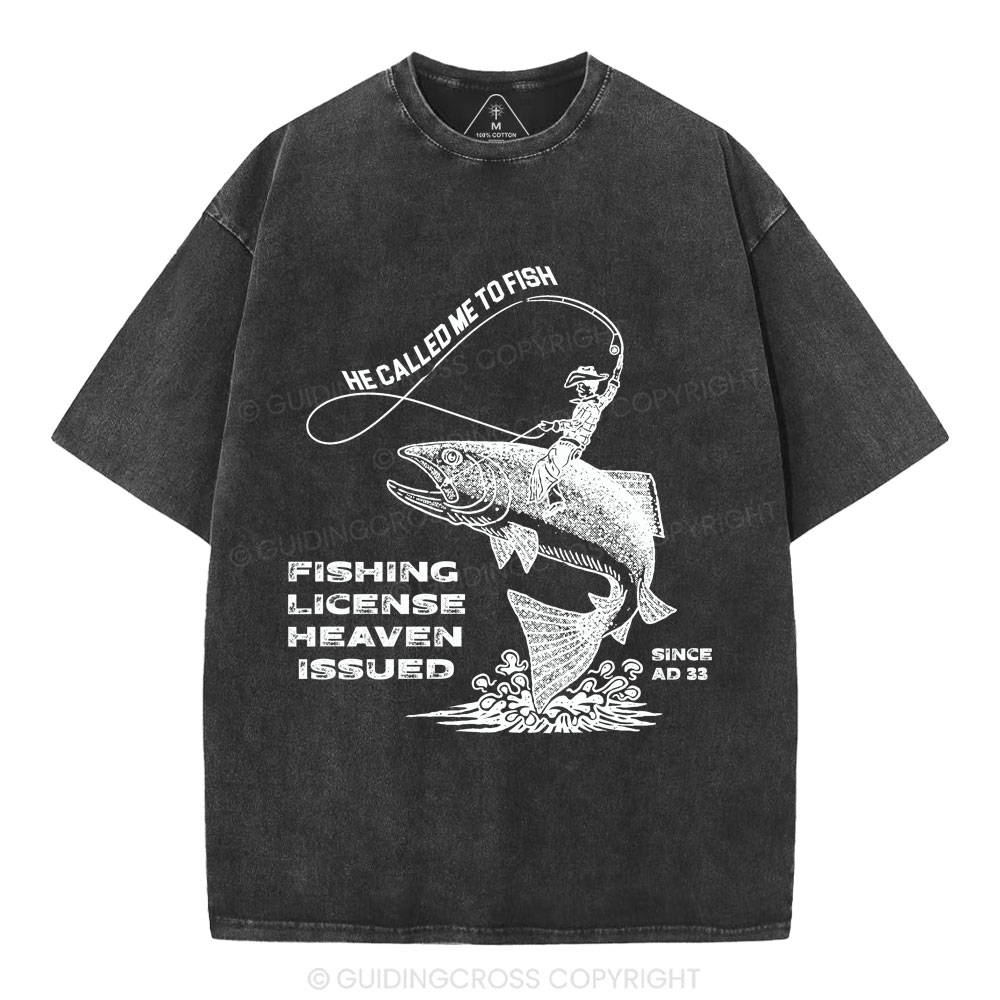 Fishing License Heaven Issued Christian Washed T-Shirt