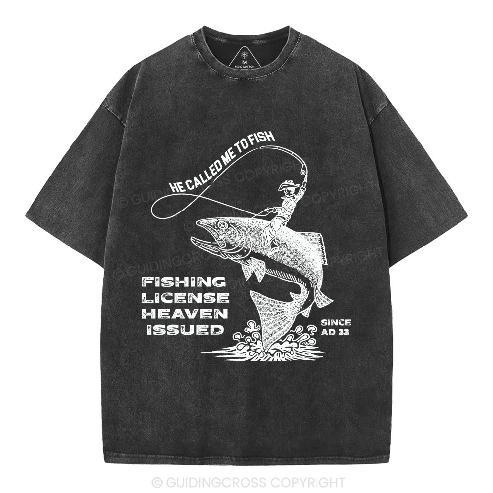 Fishing License Heaven Issued Christian Washed T-Shirt