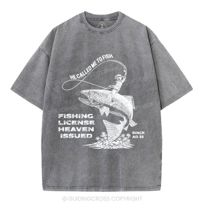 Fishing License Heaven Issued Christian Washed T-Shirt