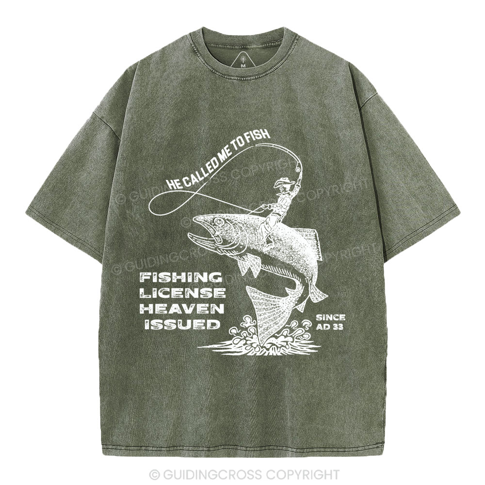 Fishing License Heaven Issued Christian Washed T-Shirt