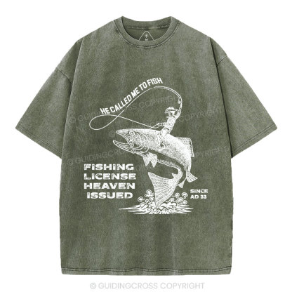 Fishing License Heaven Issued Christian Washed T-Shirt