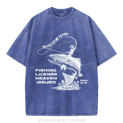 Fishing License Heaven Issued Christian Washed T-Shirt