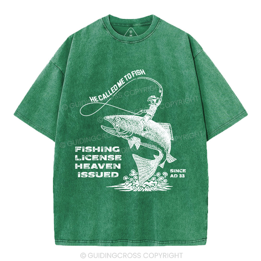 Fishing License Heaven Issued Christian Washed T-Shirt
