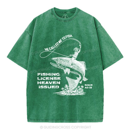 Fishing License Heaven Issued Christian Washed T-Shirt