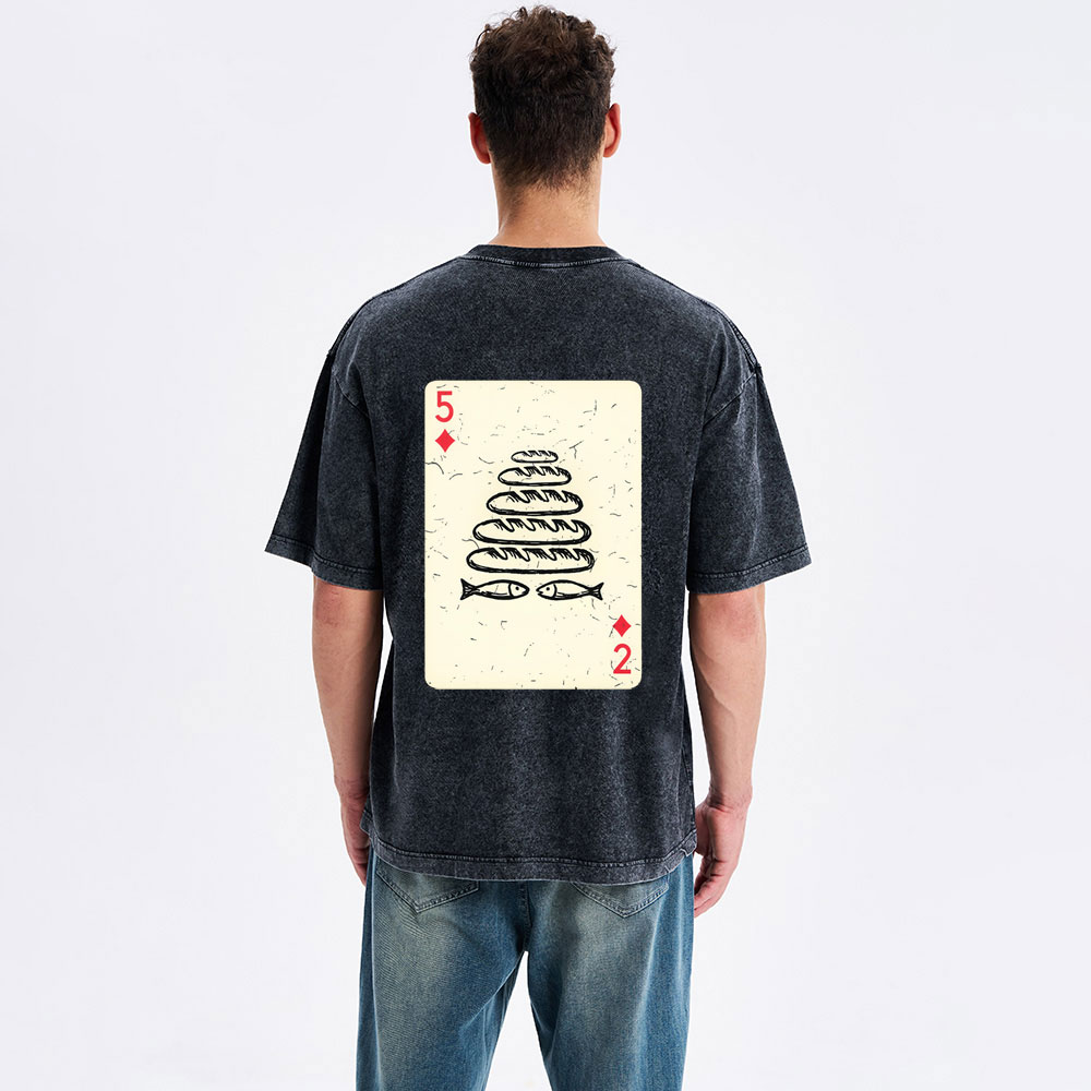 Five Loaves of Bread & Two Fish  Christian Washed T-Shirt