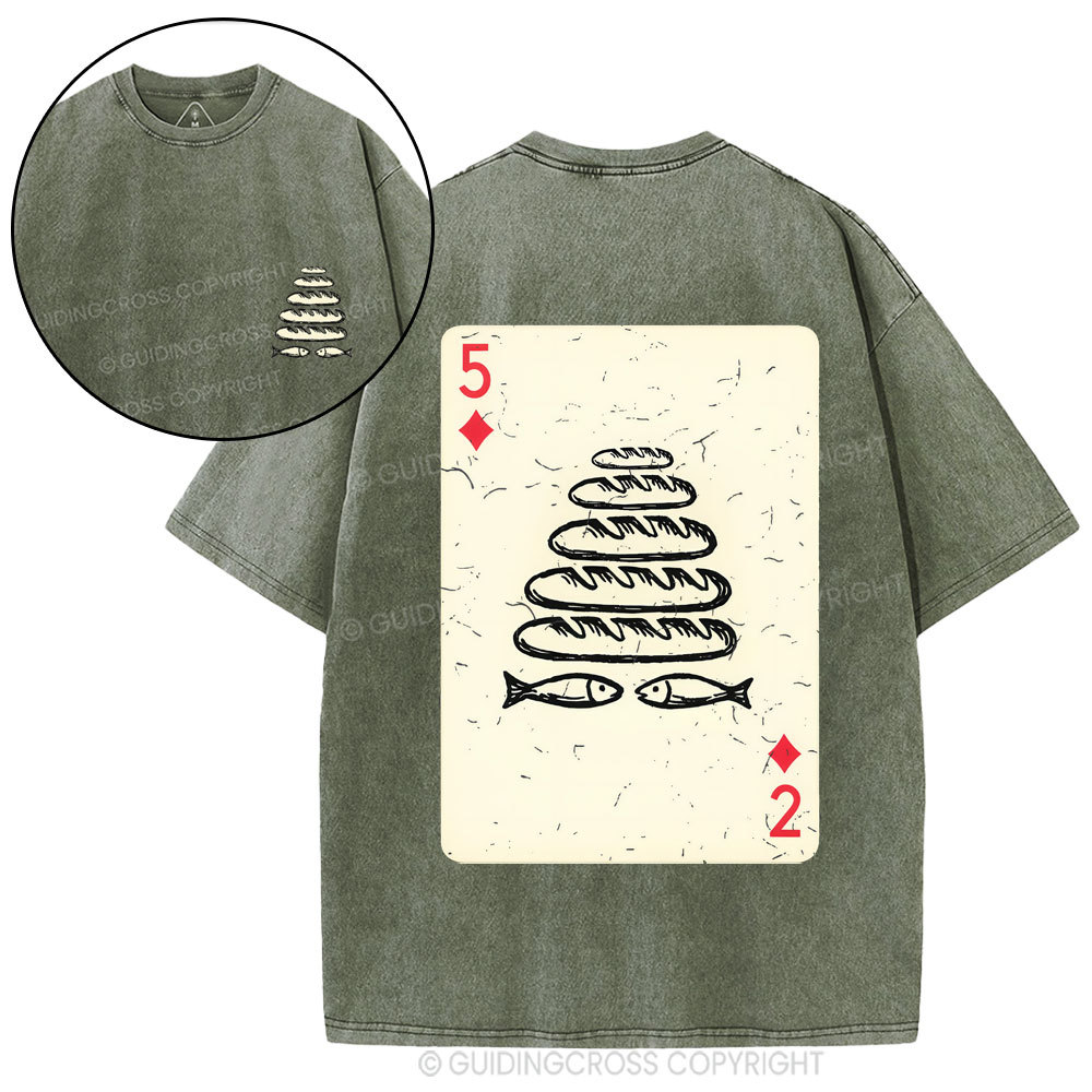 Five Loaves of Bread & Two Fish  Christian Washed T-Shirt