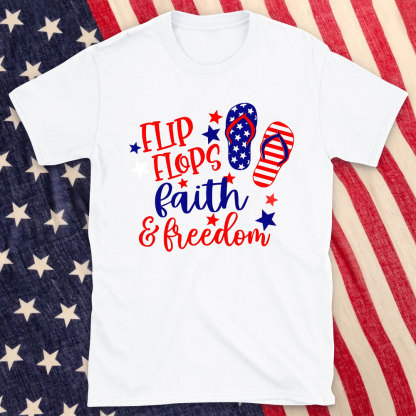 Flip Flops Faith And Freedom Christian Washed T-Shirt