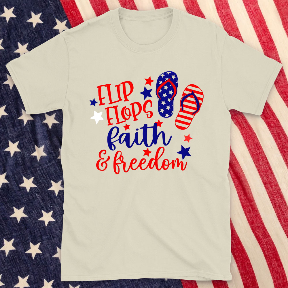 Flip Flops Faith And Freedom Christian Washed T-Shirt