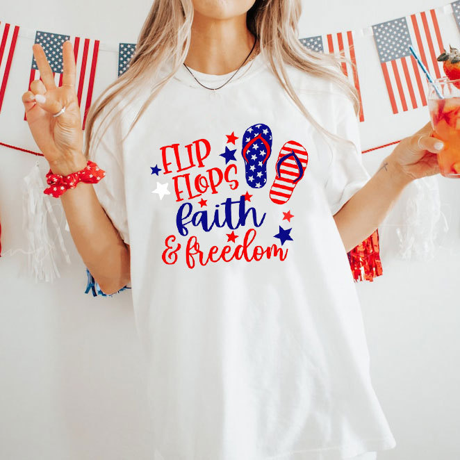 Flip Flops Faith And Freedom Christian Washed T-Shirt