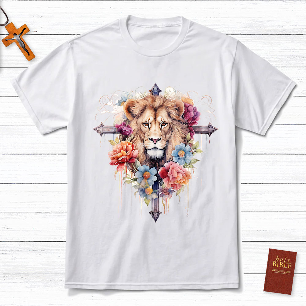 Floral Cross Lion T-Shirt
