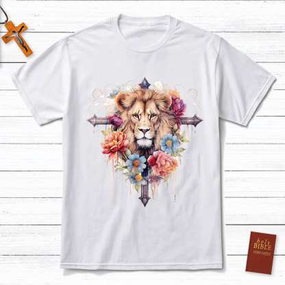 Floral Cross Lion T-Shirt