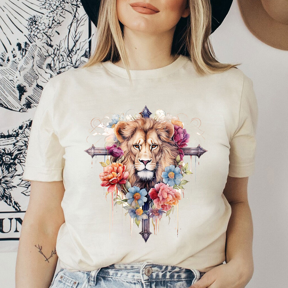 Floral Cross Lion T-Shirt