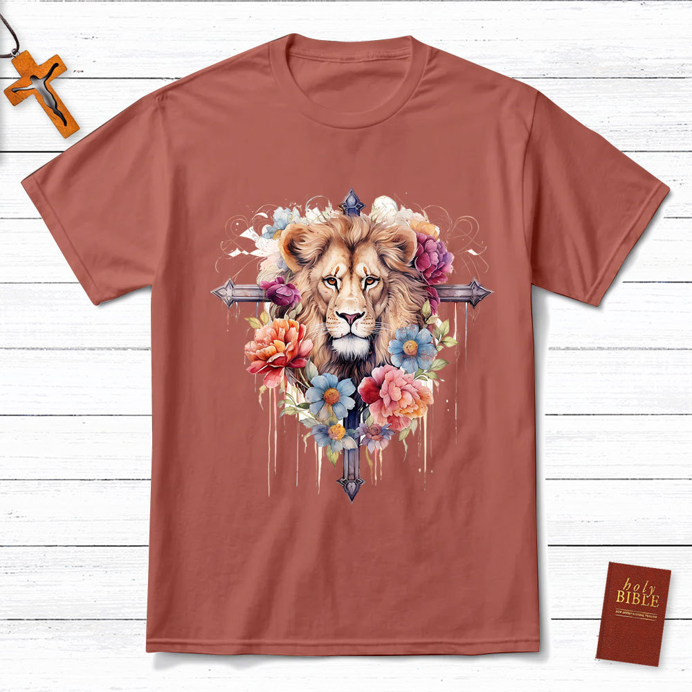 Floral Cross Lion T-Shirt