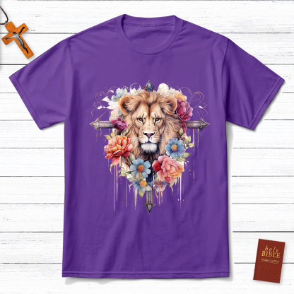 Floral Cross Lion T-Shirt