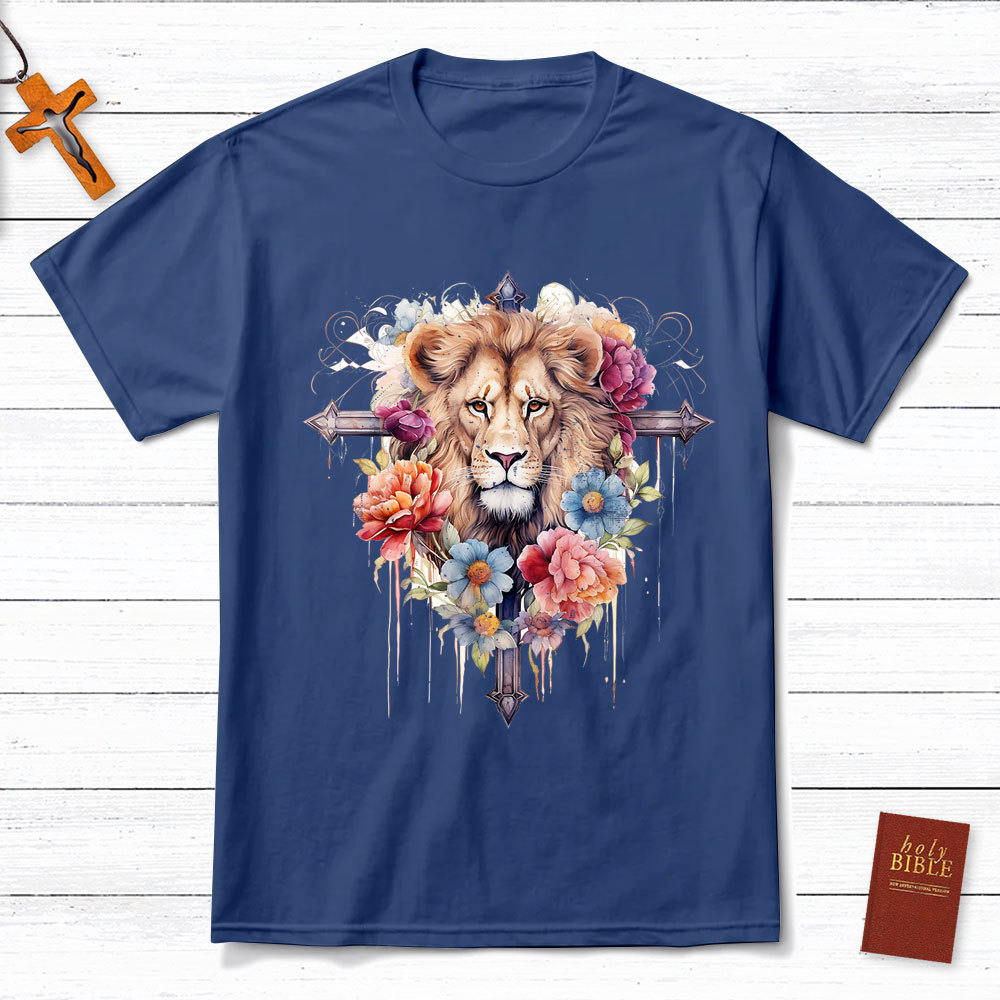 Floral Cross Lion T-Shirt